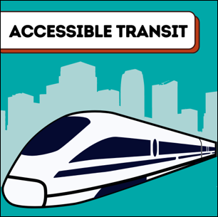 Accessible transit. Sleek bullet train in front of a city skyline